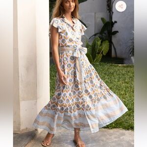 Oliphant Ruffle Collar Button Maxi Dress in Touraine Blue size XXS